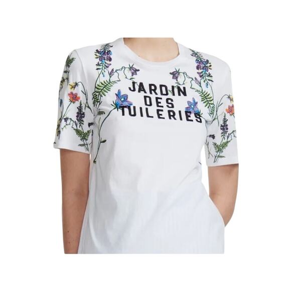Maje Jardin Des Tuileries Embroidered Cotton T-Shirt, Size 2 (M) - Picture 1 of 8